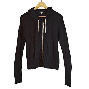 Splendid Black Zip Hoodie Small Made in USA Lightweight Cotton Sweatshirt